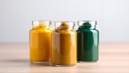 Colorful Healthy Powders in Transparent Vessels

