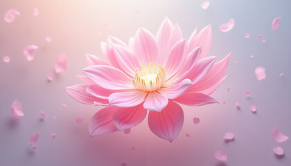 Floating flower petals with pastel glow, dreamy surreal still life artwork for calm and joyful atmosphere