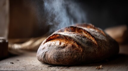 Steaming Sourdough: Freshly Baked Rustic Loaf