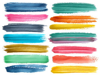 Set of Colorful Brushstrokes on Transparent Background, PNG