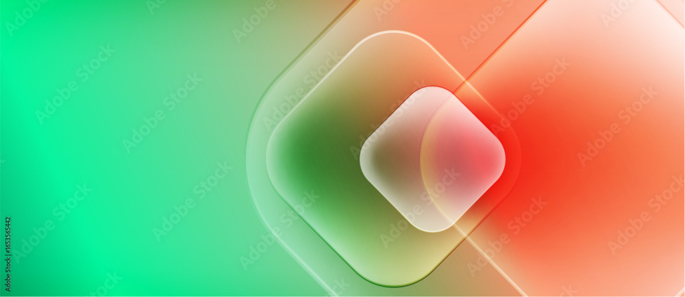 Poster abstract gradient background. rounded squares overlap, creating soft color transitions from green to