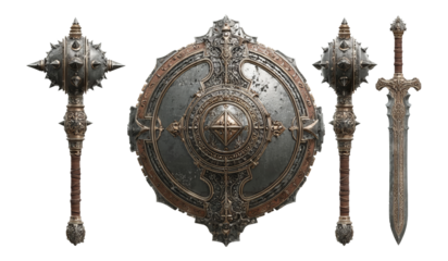 Highly Detailed Medieval Weapons Set on Transparent Background