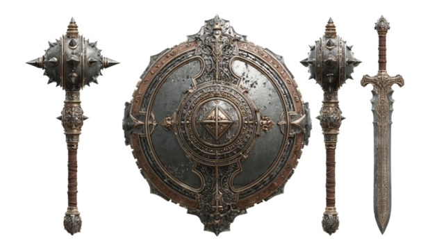 Highly Detailed Medieval Weapons Set on Transparent Background