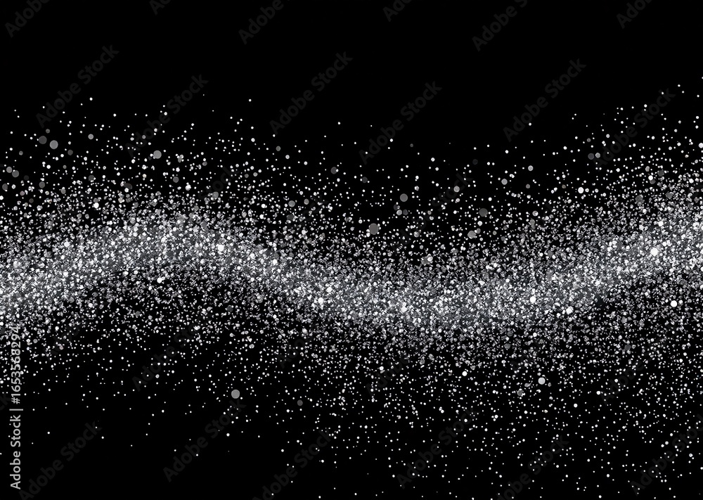 Poster a shimmering band of countless tiny white particles spreads across a dark void, creating a luminous,