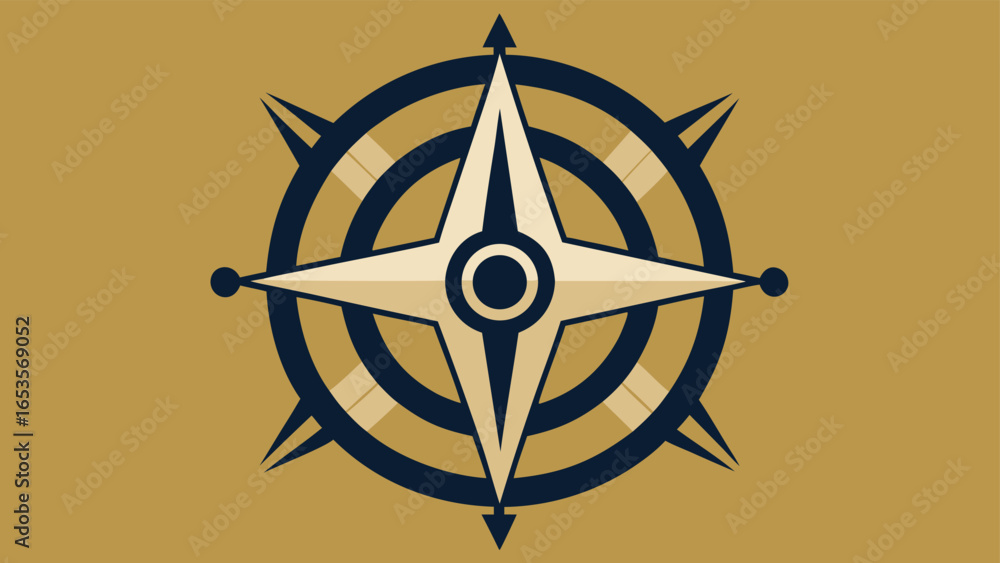 Poster stylized compass rose with nautical navigation symbol on gold transparency background direction nort