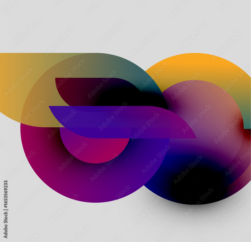 Poster abstract colorful shapes overlap, creating dynamic visual composition. gradient hues blend, forming 