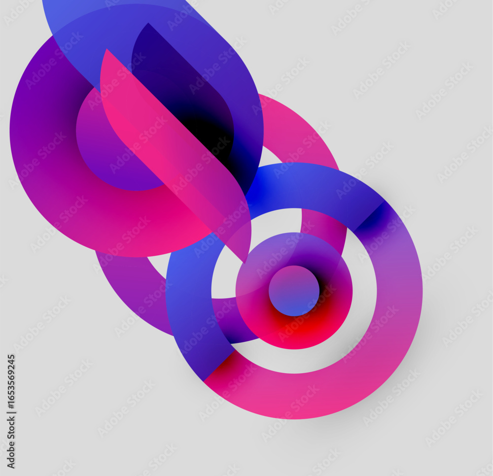 Poster abstract composition. overlapping colorful circles create dynamic visual effect. gradient shades ble