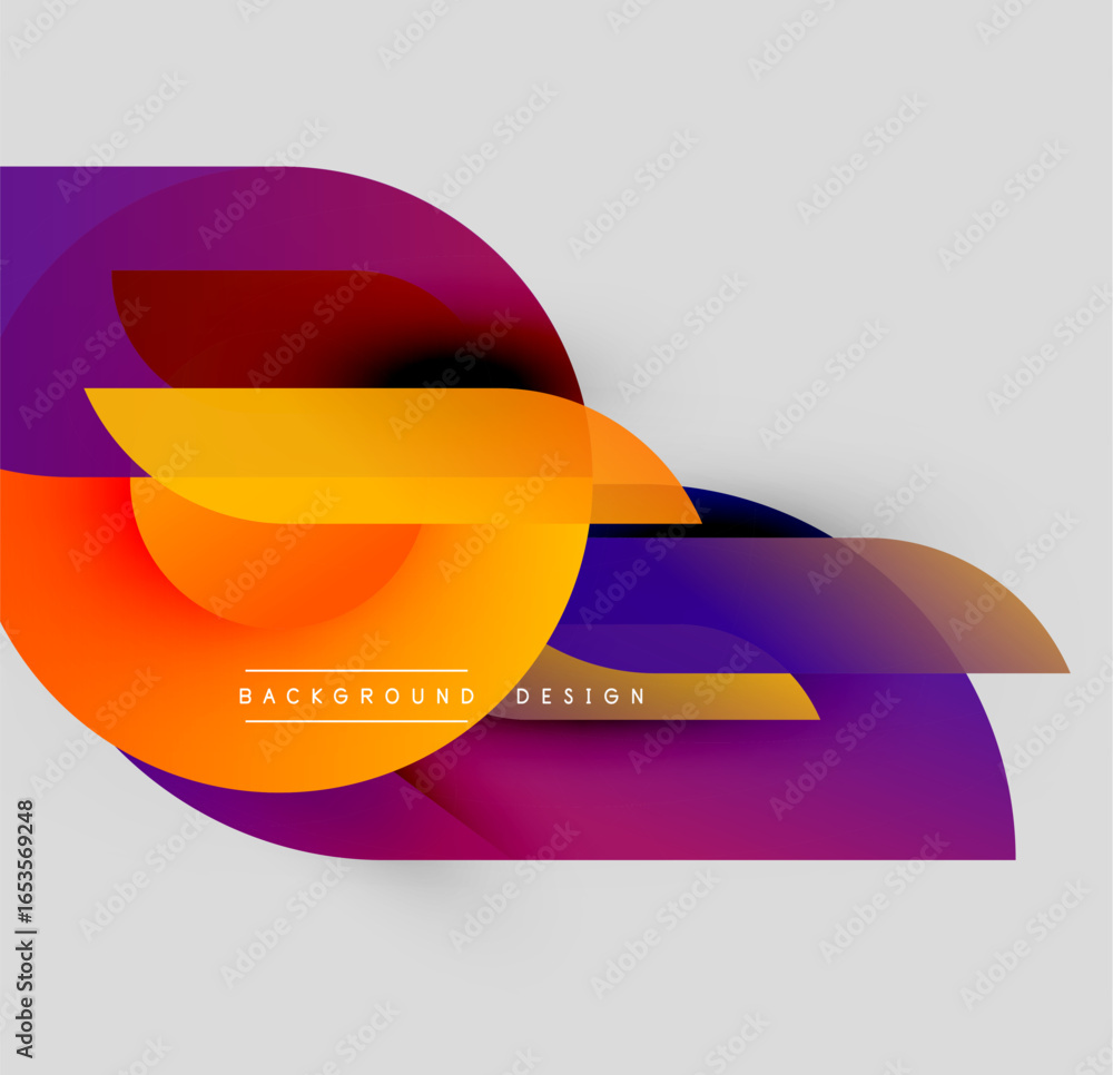 Poster abstract colorful shapes overlap, creating dynamic visual effect. gradient hues blend smoothly, mode