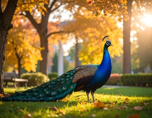 Naklejka premium Peacock in autumn park