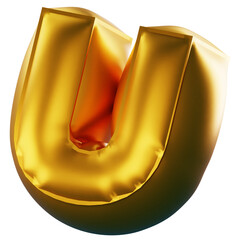 3D Render Shiny gold U-shaped 3D letter for branding and logo design, ideal for tech, finance, and marketing visuals.