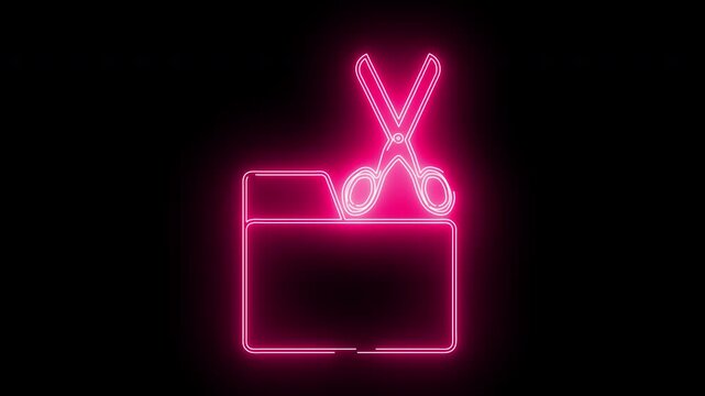 scissors icon and folder icon with neon effect