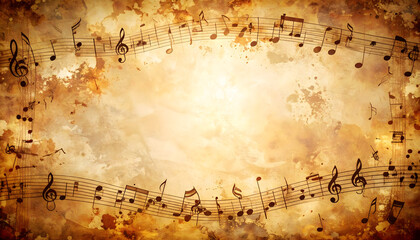 Vintage Parchment Paper With Musical Notes Bordering Warm Toned Background