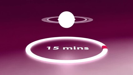 3D Rendering of Saturn and its rings, showing a timer countdown of 15 minutes