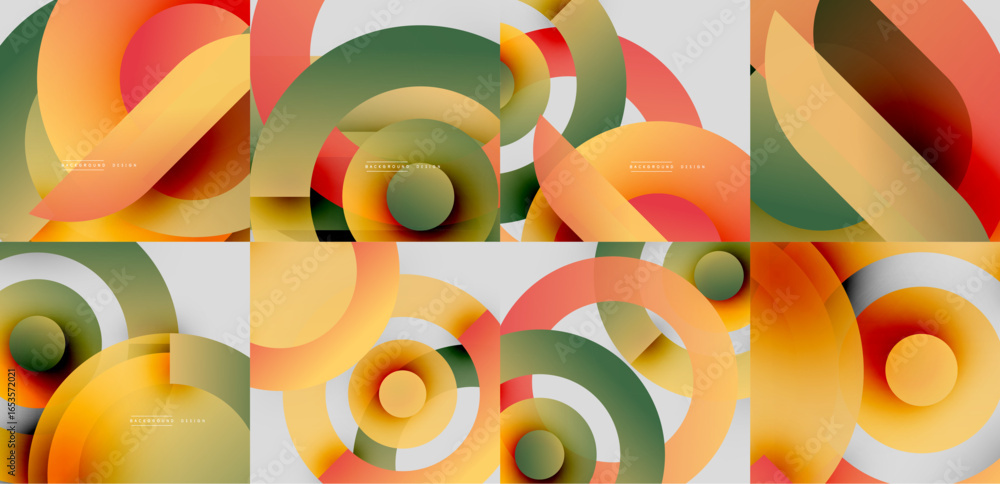 Poster abstract geometric patterns. overlapping circles create colorful compositions. gradient shades offer