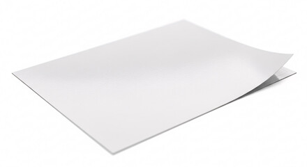 A slightly opened white paper sheet is lying on a white surface in a studio with soft lighting on transparent background