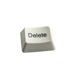 Single white delete key from a computer keyboard isolated on transparent background