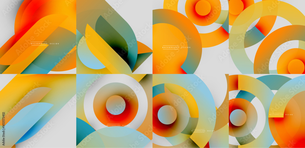 Poster abstract geometric backgrounds. colorful shapes overlap, creating dynamic compositions. modern desig