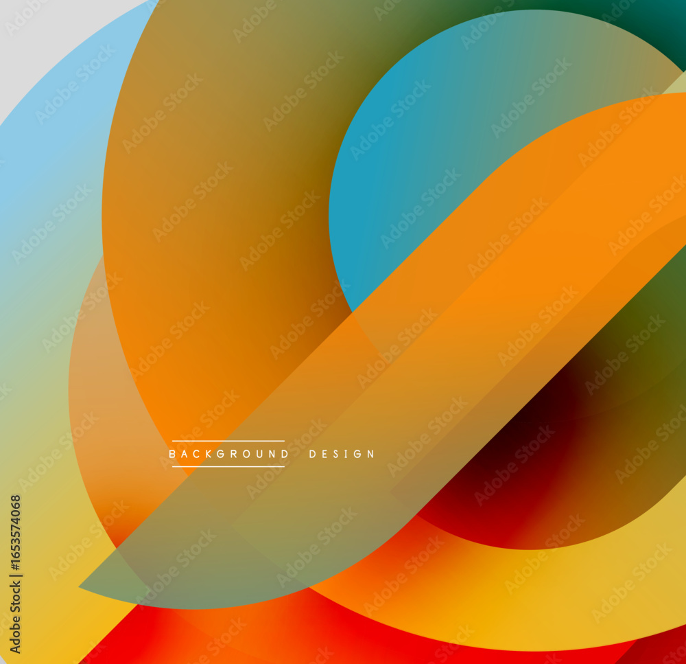 Poster abstract colorful shapes overlap. gradient hues create dynamic visual effect. modern design elements