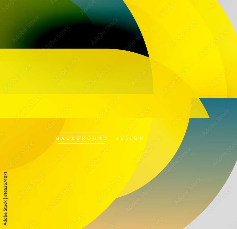 Poster abstract yellow design features overlapping curved shapes. gradient colors blend from dark to light,