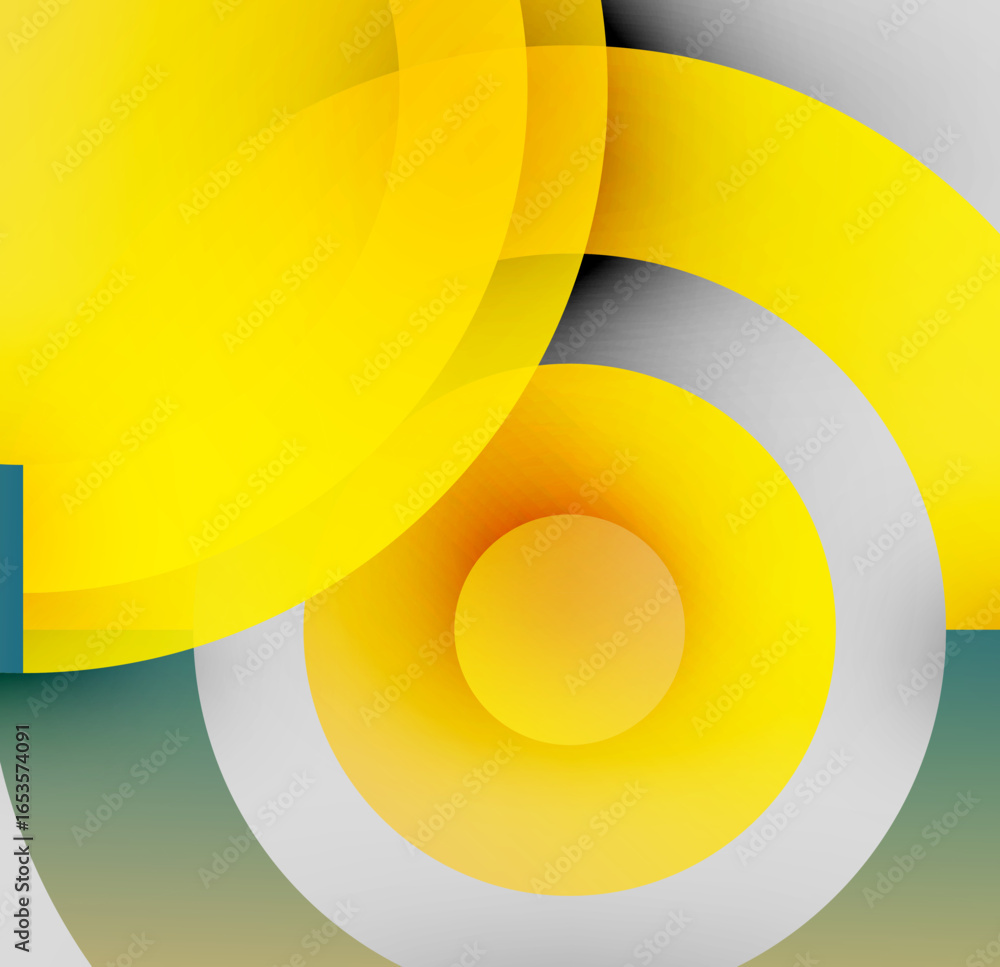 Poster abstract composition featuring overlapping yellow circles. gradients create depth, contrasting with 