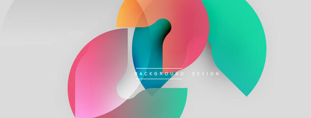 Abstract shapes overlap, creating vibrant color gradients. Modern design elements suggest fluidity, dynamism, visual appeal. Background features soft hues.