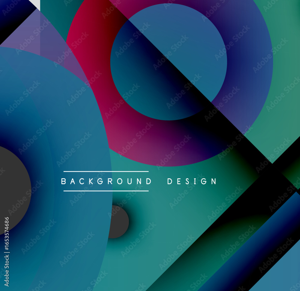 Poster abstract composition. overlapping shapes create dynamic visual effect. gradient colors blend, formin