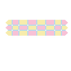 Pastel plaid ribbon banner in blue, pink, and yellow tones, playful design element for scrapbook, crafts, and decoration.