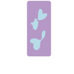 Vertical rectangle purple ribbon sticker with three cute butterfly silhouettes, flat kawaii design for decoration projects.
