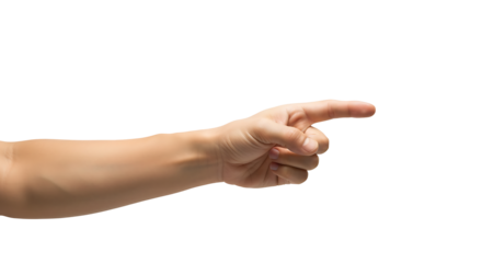 Transparent PNG Hand Pointing Right,  A Realistic Close-up of a Fair-Skinned Hand with Fingers Extended, Pointing Rightward on a Transparent Background - Ideal for Direction, Guidance, or Indication D