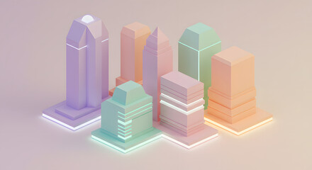 Pastel Geometric Buildings Cityscape Model in Soft Light
