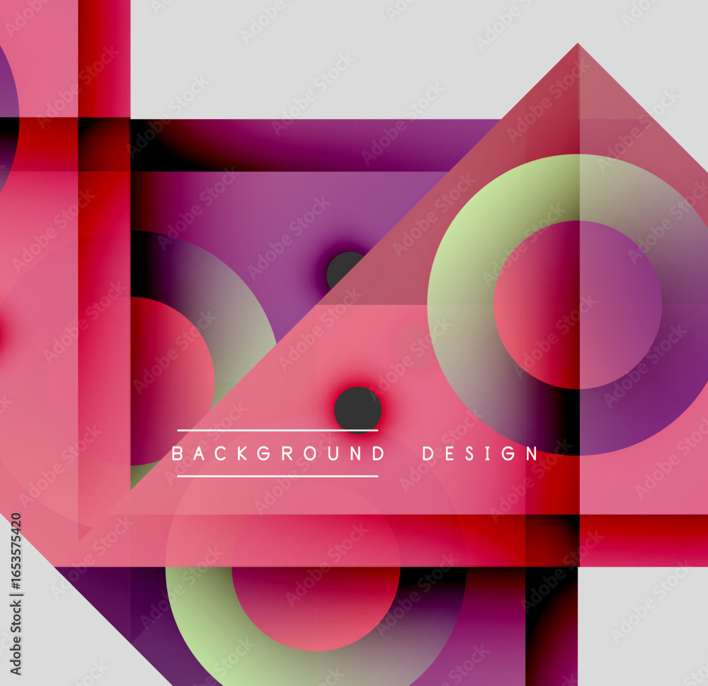 Poster abstract geometric composition. overlapping shapes create vibrant color gradients, modern design ele