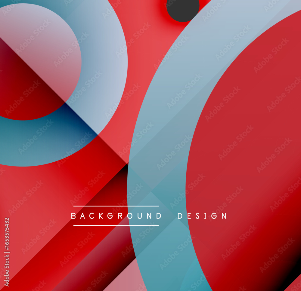 Poster abstract geometric shapes overlap. red, blue, gray hues create dynamic composition. modern design el