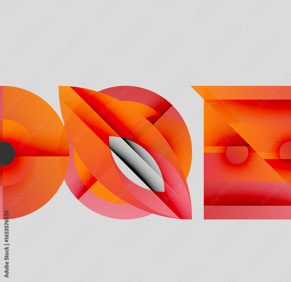 Poster abstract composition. orange, red shapes overlap creating dynamic visual effect. minimalist design, 