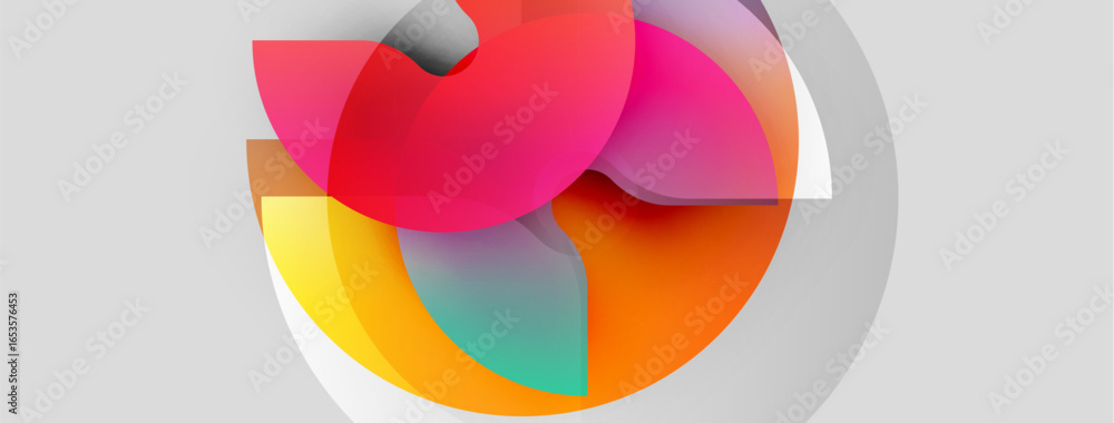 Poster abstract colorful shapes overlap, creating dynamic composition. soft gradients, translucent layers s