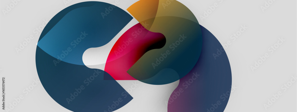 Poster abstract colorful shapes overlap, creating dynamic visual composition. soft gradients suggest moveme