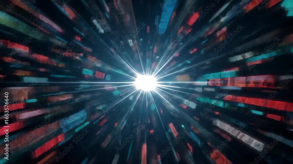 Poster abstract data stream tunnel with light speed effect for high tech video