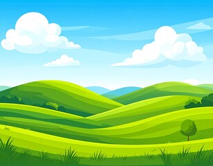 Obraz premium Nature & Landscape Illustrations—Cute rolling hills with blue sky vector