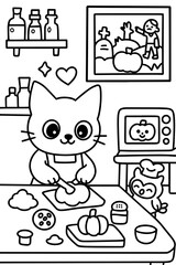 Cute cat making pumpkin pie coloring page
