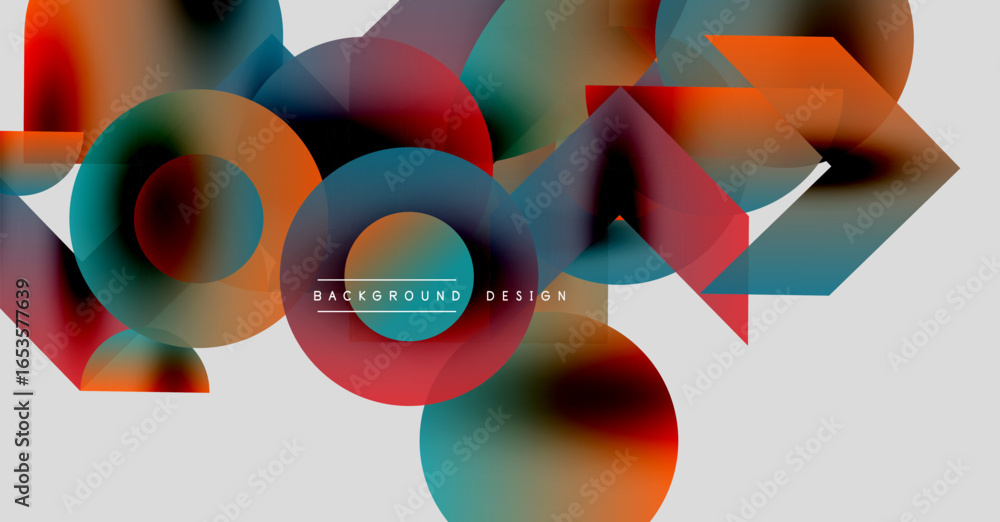 Poster abstract shapes overlap, creating vibrant color gradients. modern design elements suggest dynamic co