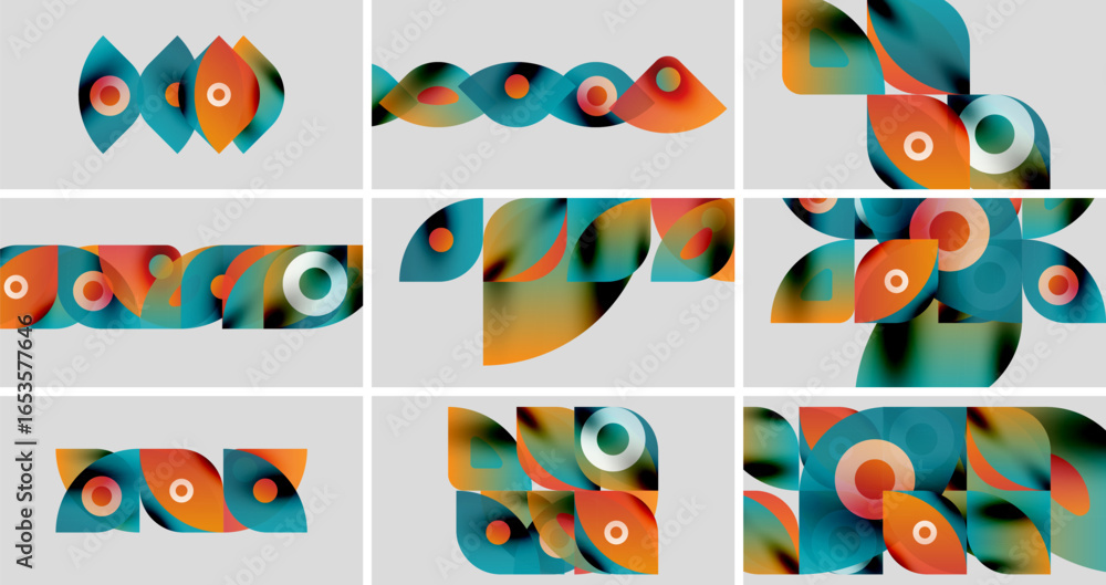 Poster abstract geometric shapes, vibrant colors, overlapping forms. modern design elements create dynamic 