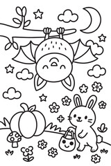 Cute Halloween Animals Coloring Page