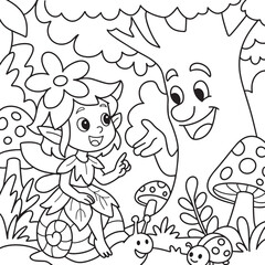 Fairy Talking to Tree Coloring Page