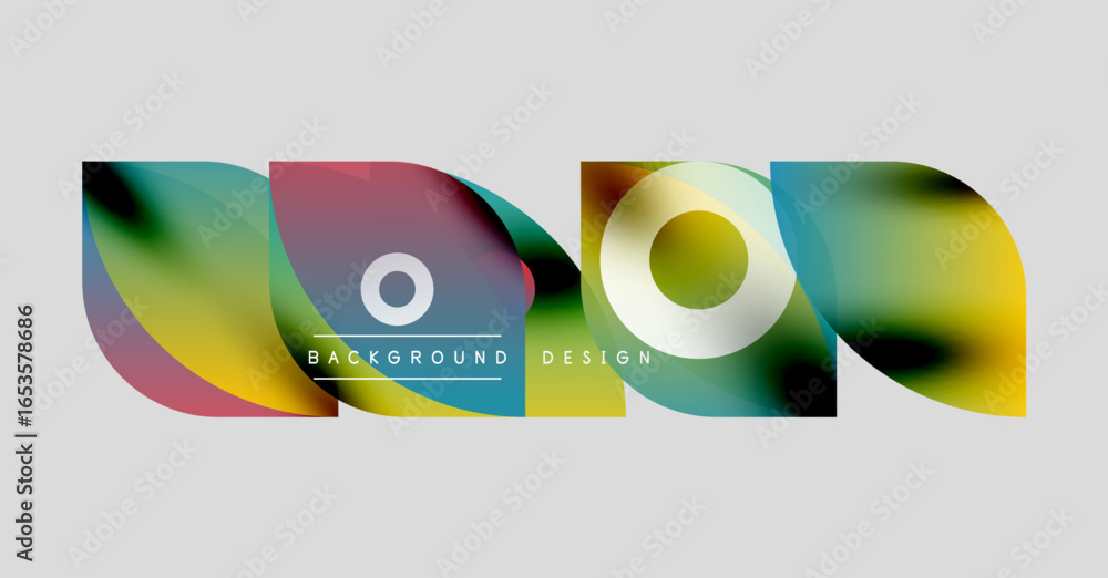 Poster abstract colorful shapes overlap, creating dynamic visual effect. text reads background design withi