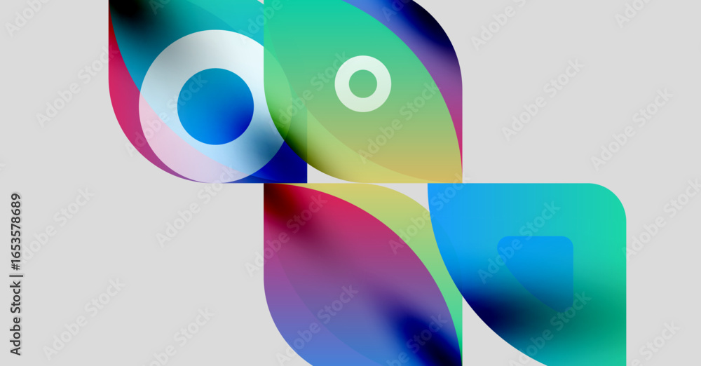 Poster abstract colorful shapes overlap. fluid gradients create dynamic visual composition. light backgroun