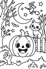 Halloween pumpkin and friends coloring page