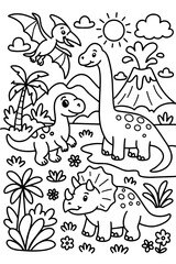 Happy dinosaurs land coloring page