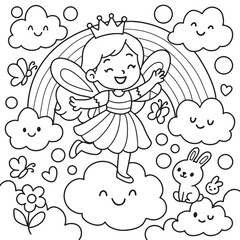 Boy riding a winged whale coloring page