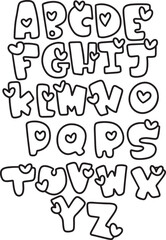 Heart themed alphabet coloring page