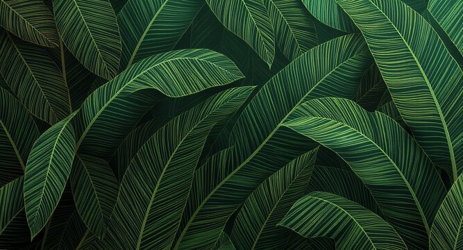 Lush Tropical Leaves Background Deep Green Foliage Texture for Design