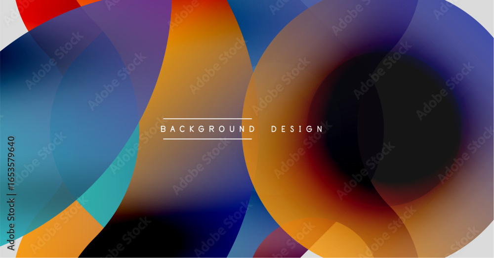 Poster abstract colorful overlapping circles create dynamic visual flow. gradient hues blend, forming moder